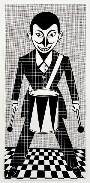 Christoph Ruckhäberle, Untitled (Trommler), 2007, Linocut, 290x130cm