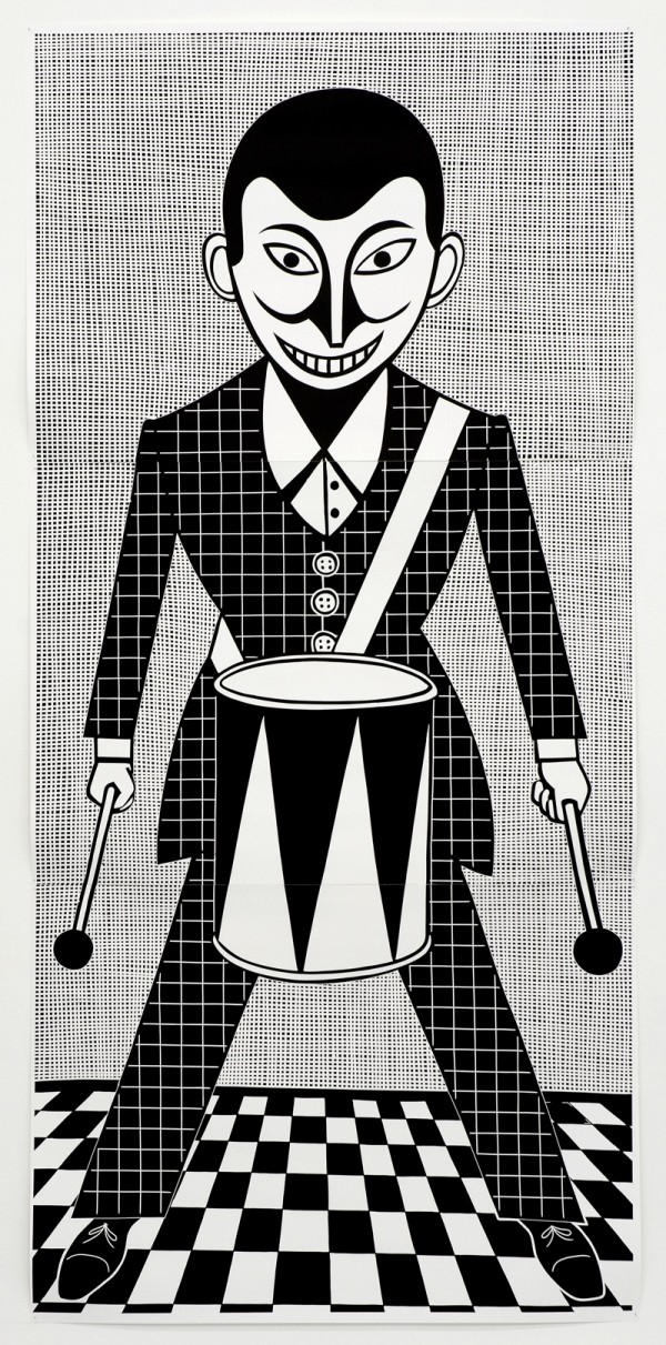 Christoph Ruckhäberle, Untitled (Trommler), 2007, Linocut, 290x130cm