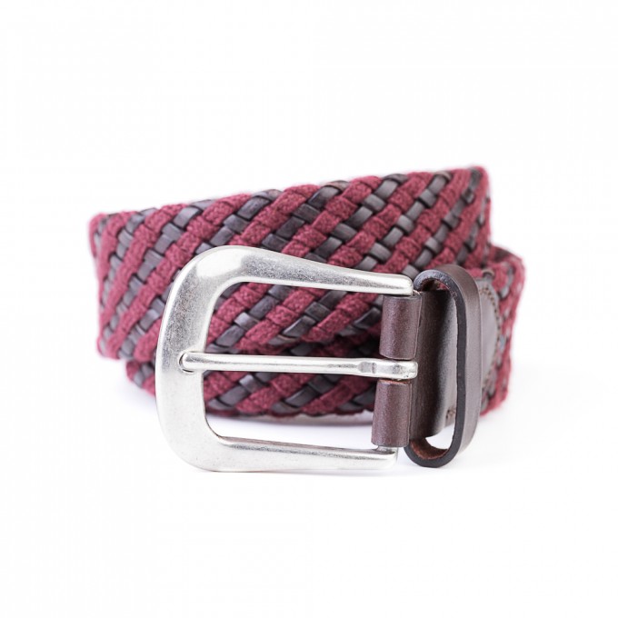 ADRIANO MENEGHETTI Bordeaux Braided Wool and Leather Belt