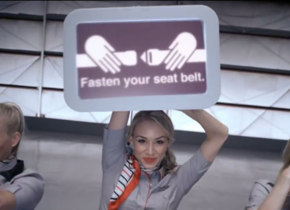 Last time you watched airplane security explanations? Virgin helps Virgin America safety video shot