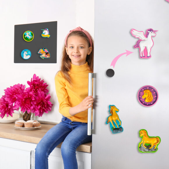 Little,Girl,Opening,Refrigerator,In,Kitchen